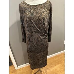 Large Talbots Dress Women's Brown Geo Print Ruched Waist